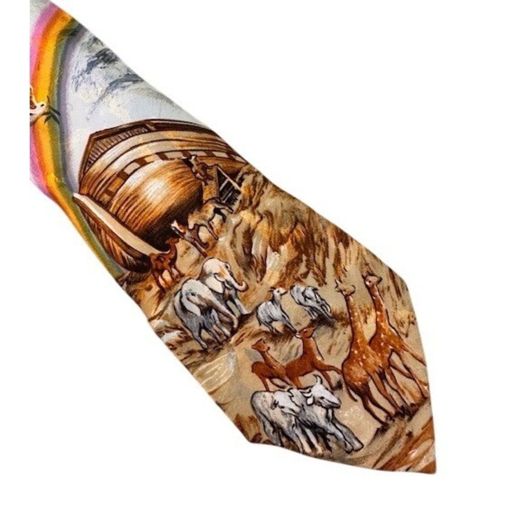 Eagles Wings Mens Noahs Ark Silk Tie Rainbow Animals Religious Novelty Blue